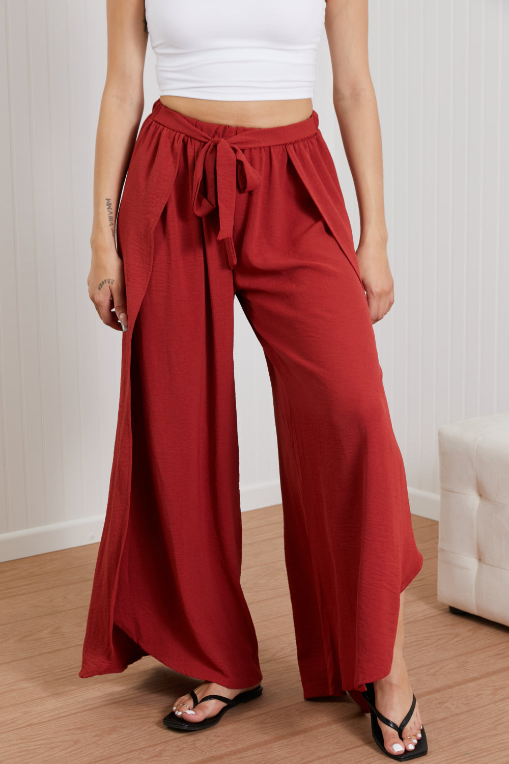 GeeGee Suddenly I See Airflow Tulip Wide Leg Pants - Rust / S