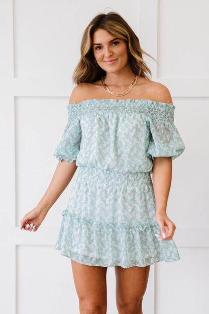 GeeGee Floral Frenzy Full Size Run Off-Shoulder Dress - Mint / S