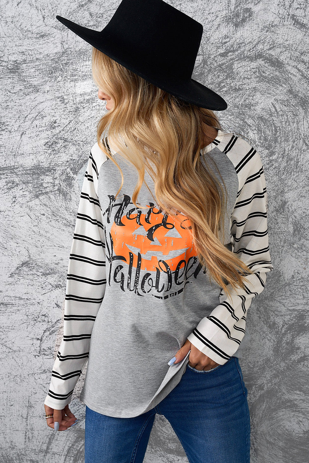 HAPPY HALLOWEEN Striped Long Sleeve Tee -