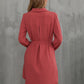 Button Down Belted Long Sleeve Shirt Dress -