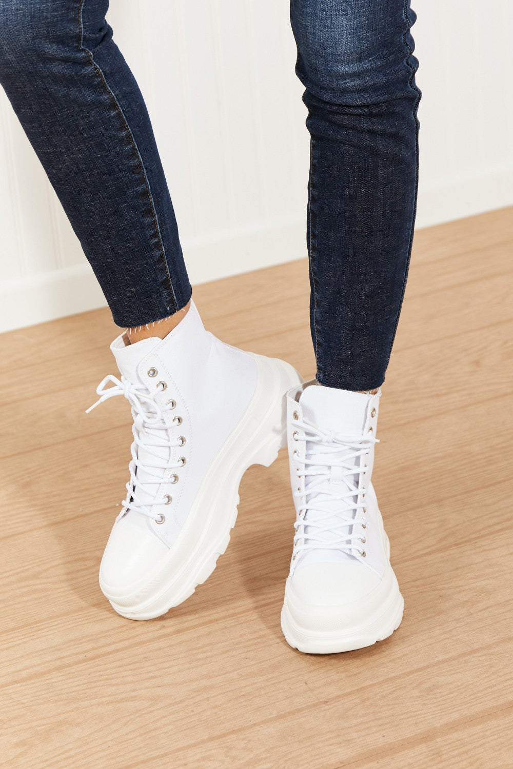 Berness Stick To It Platform Lace-Up Booties in White - White / 5