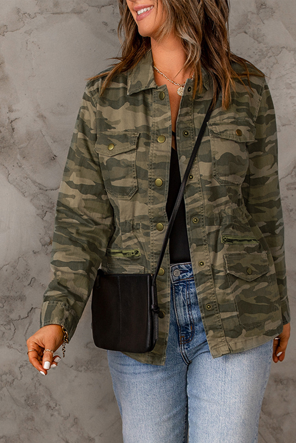 Camouflage Snap Down Jacket -