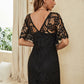 Eyelash Trim Butterfly Sleeve Lace Dress -
