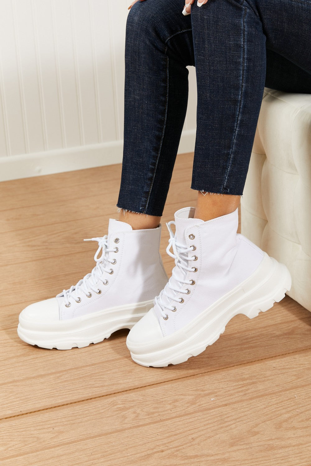 Berness Stick To It Platform Lace-Up Booties in White -