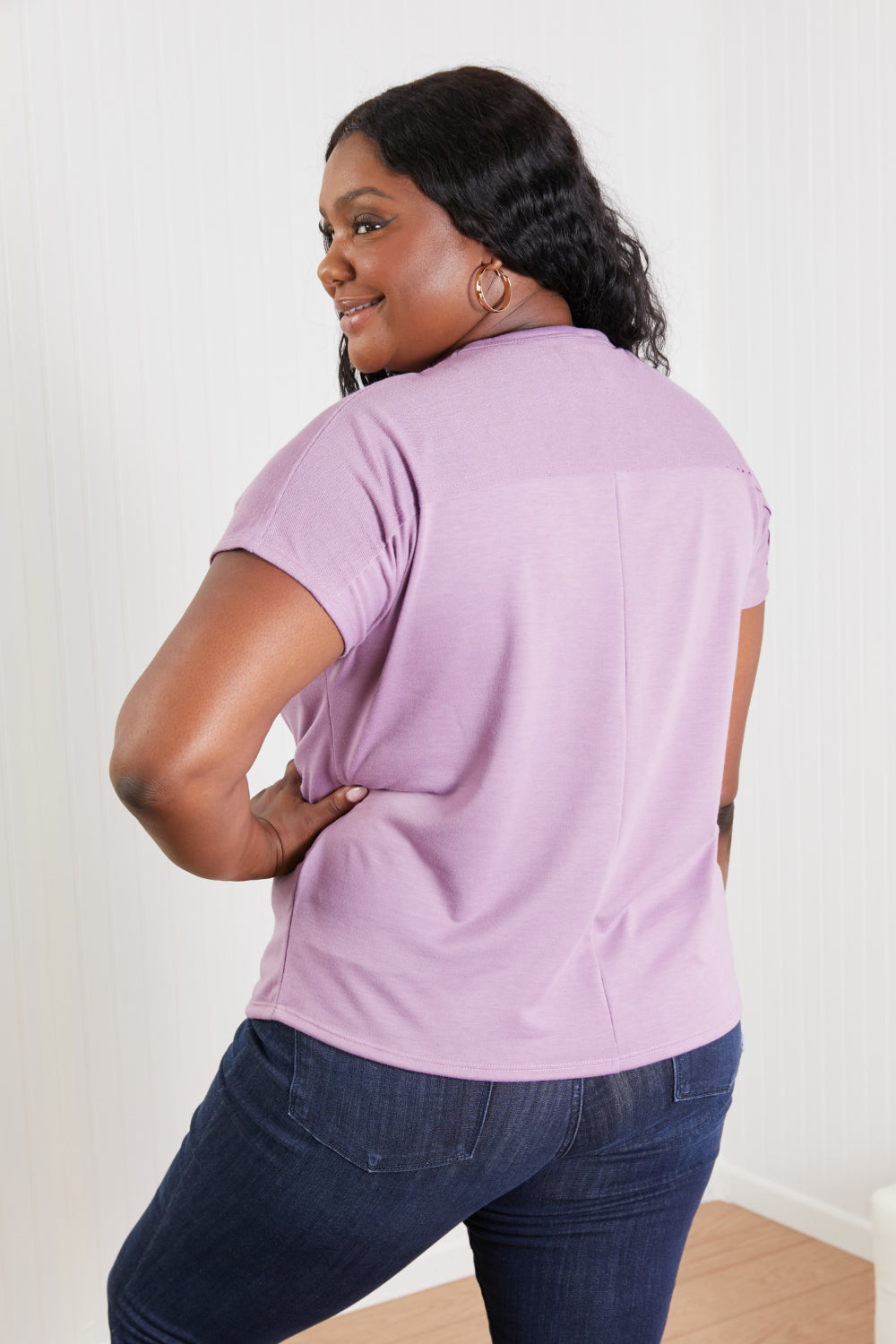 Sew In Love Stay and Chat Love Pocket Tee in Plum -