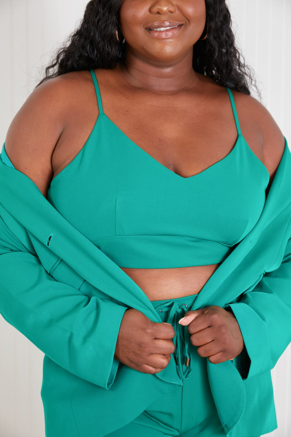 GeeGee Wall Street Bra, Blazer, and Pants Set in Kelly Green -