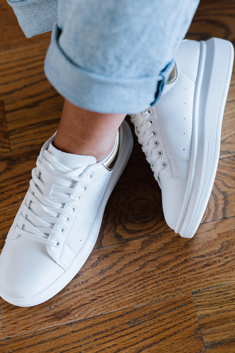 Berness Kicks and Giggles Chunky Sole Sneakers in White and Gold -