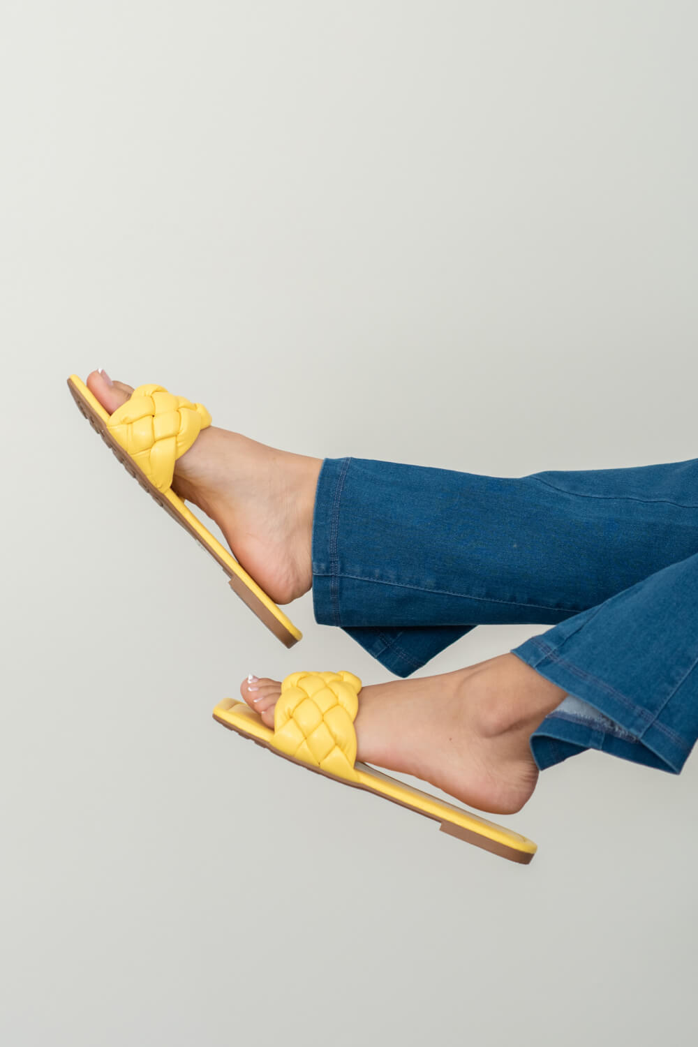 Weeboo Cakewalk Woven Square Toe Slides in Yellow -