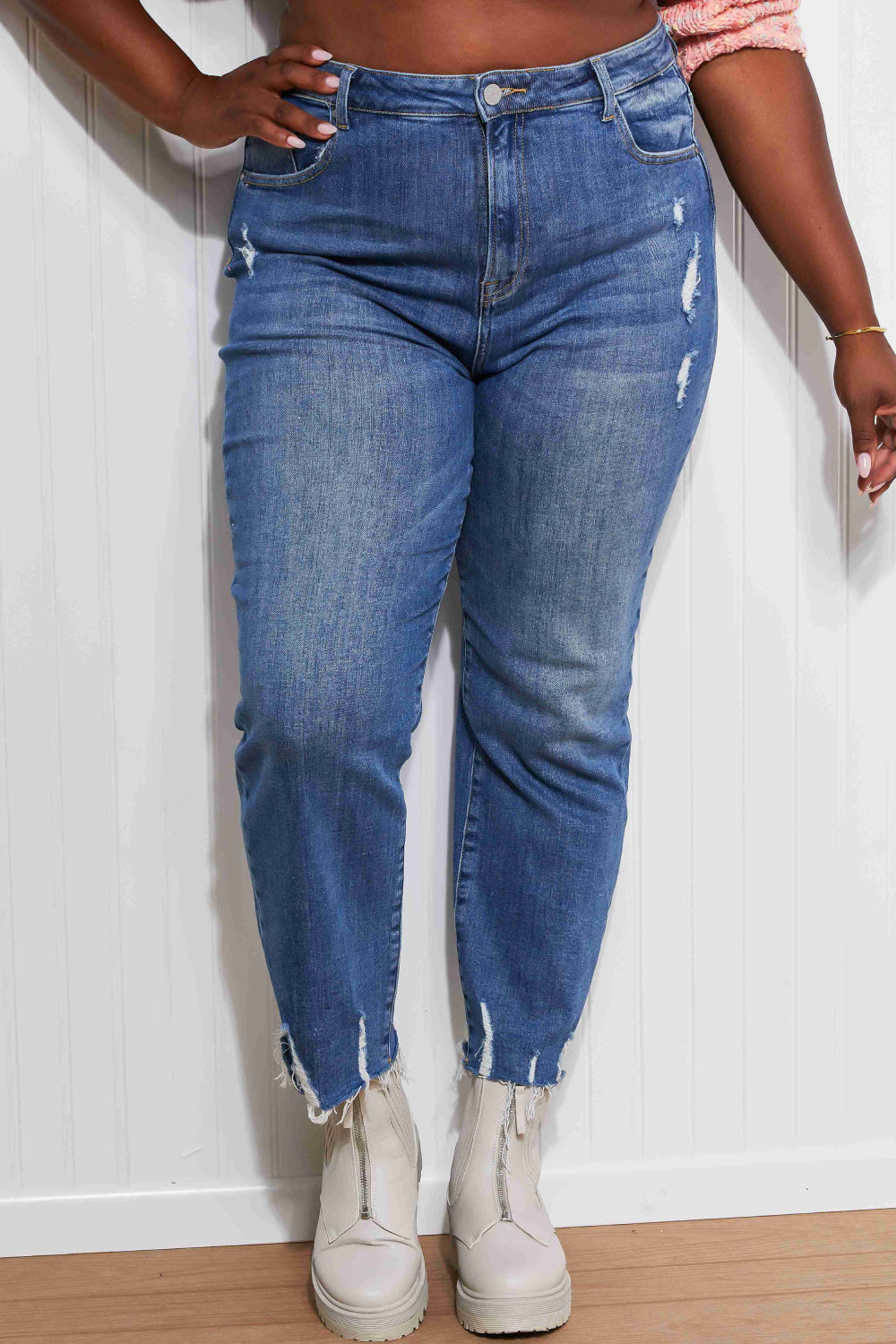 RISEN Anastasia Raw Hem Boyfriend Jeans - Medium / 1