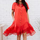 Davi & Dani Fly with Me Full Size Button Down Ruffle Dress -