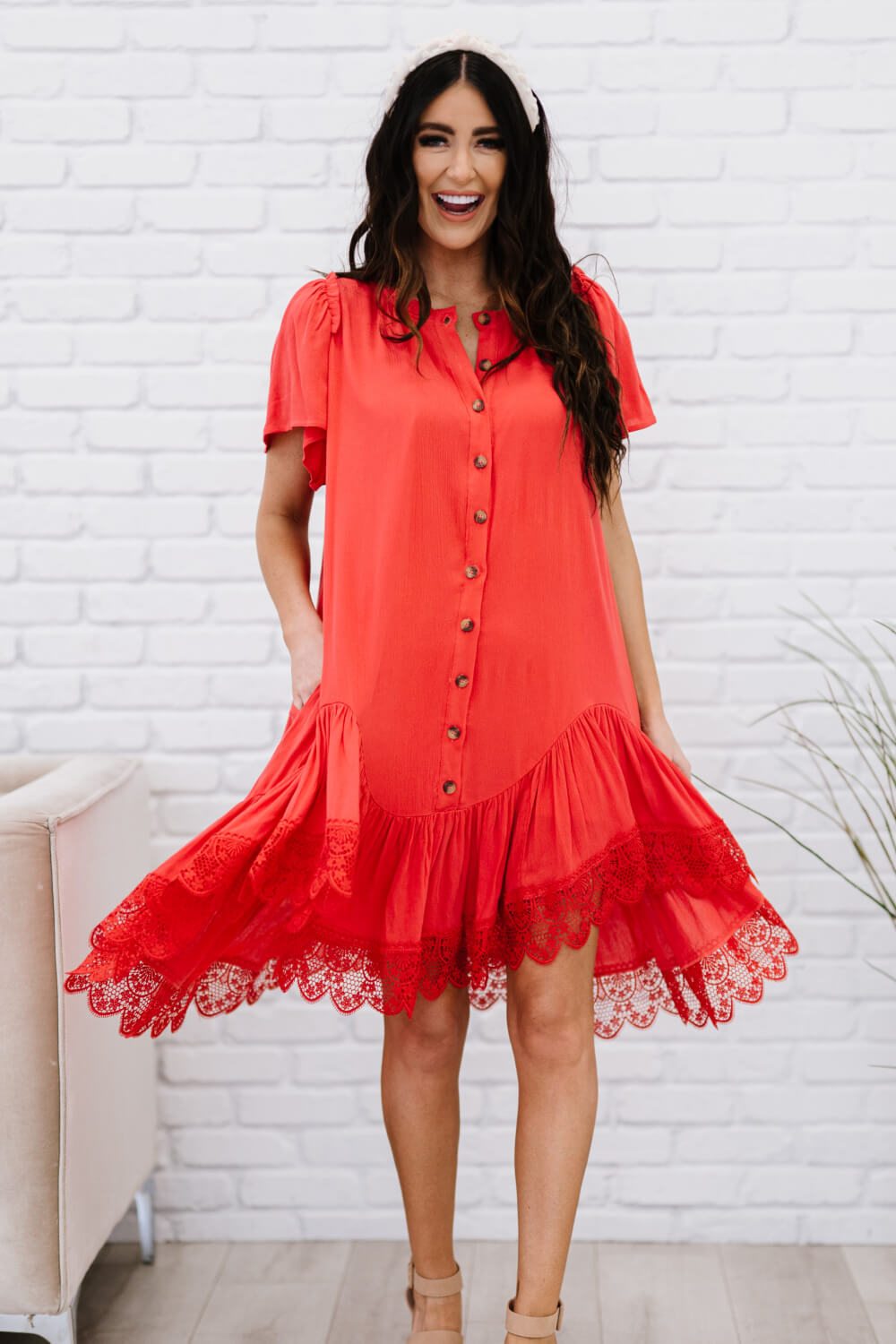 Davi & Dani Fly with Me Full Size Button Down Ruffle Dress -