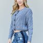 Zenana Cable-Knit Button Front Cropped Cardigan -
