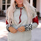 Leopard Color Block Drawstring Detail Sweatshirt -