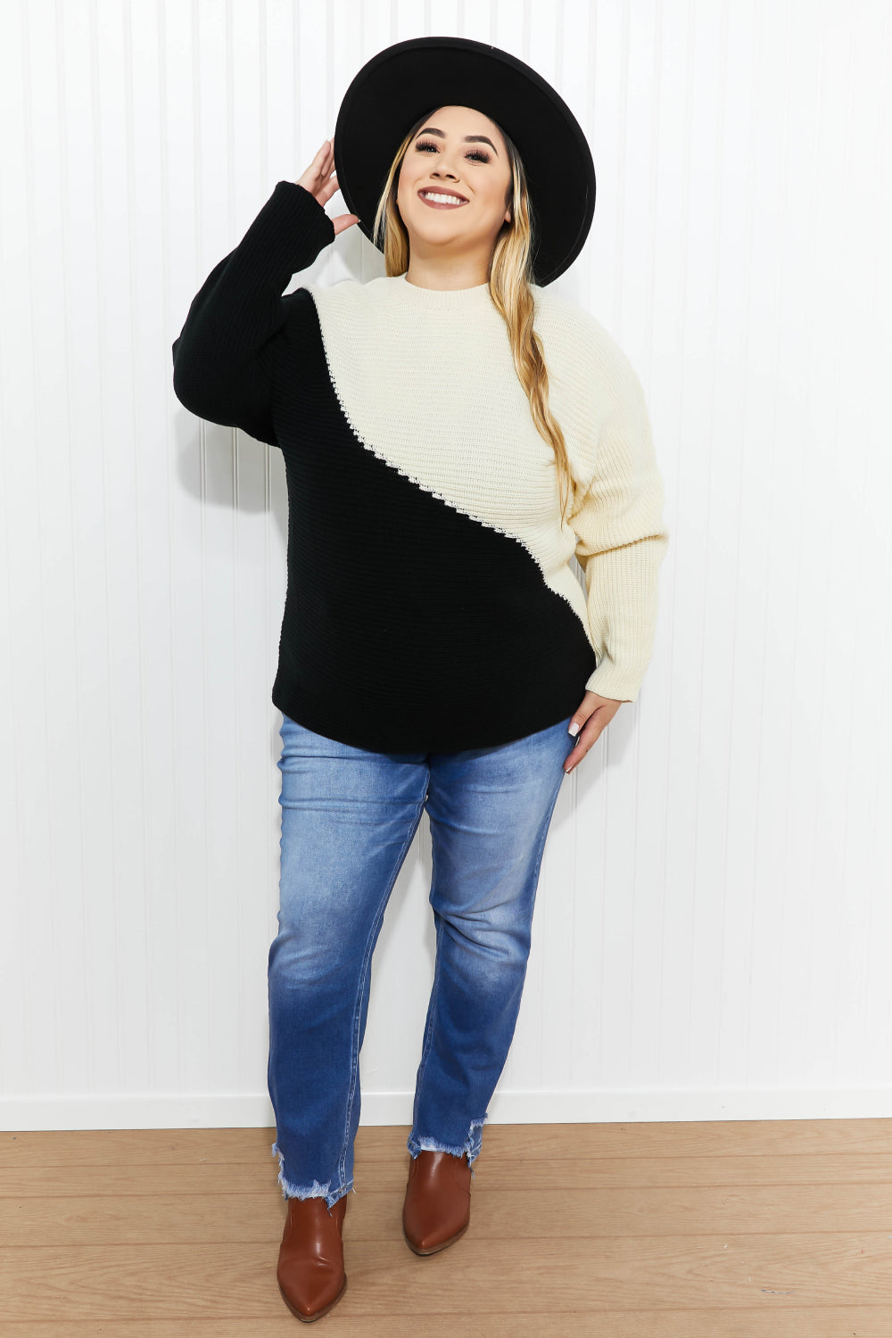 CY Fashion Half-and-Half Color Block Sweater -