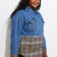 CY Fashion Porch Views Plaid Spliced Denim Jacket -