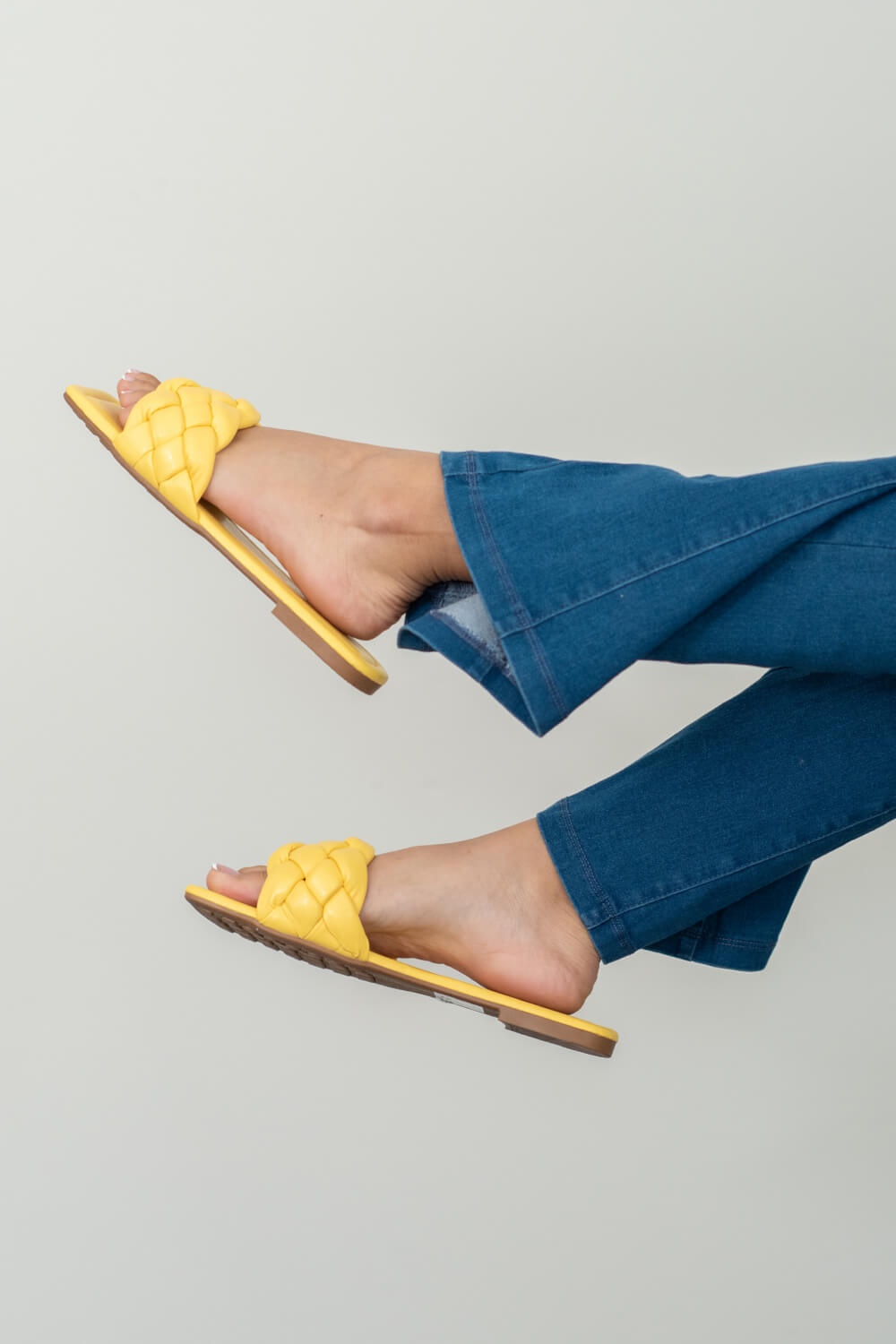 Weeboo Cakewalk Woven Square Toe Slides in Yellow -