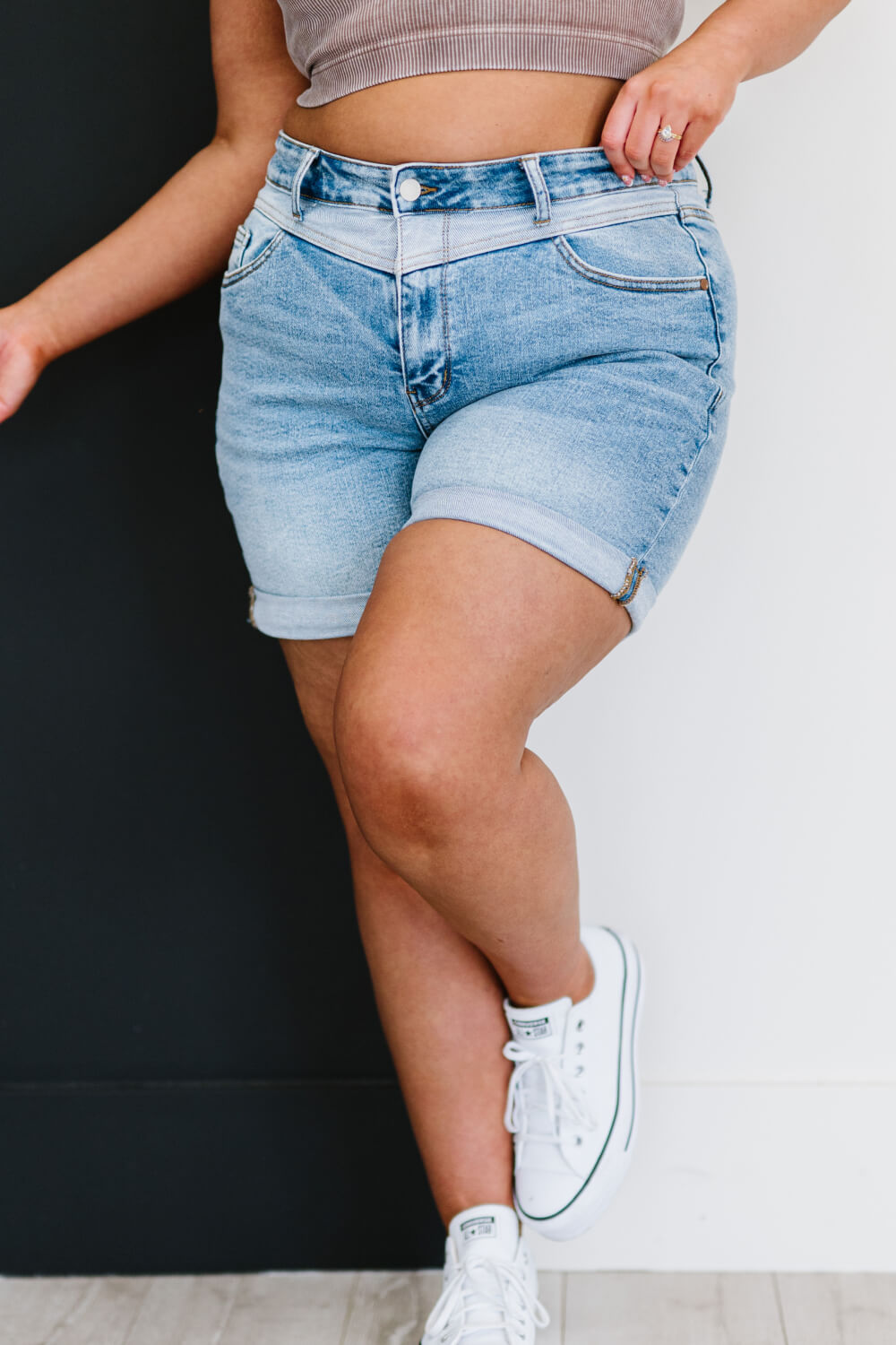 Judy Blue Twice As Much Two-Tone Shorts -
