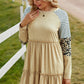 Mixed Print Frill Trim Long Sleeve Dress -