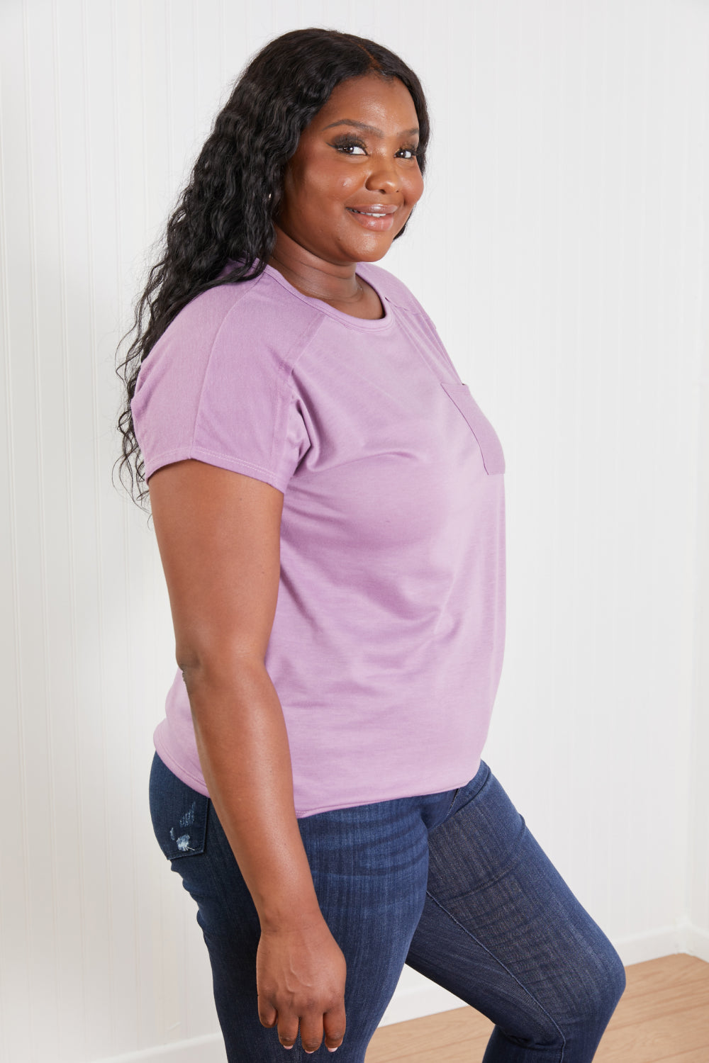 Sew In Love Stay and Chat Love Pocket Tee in Plum -