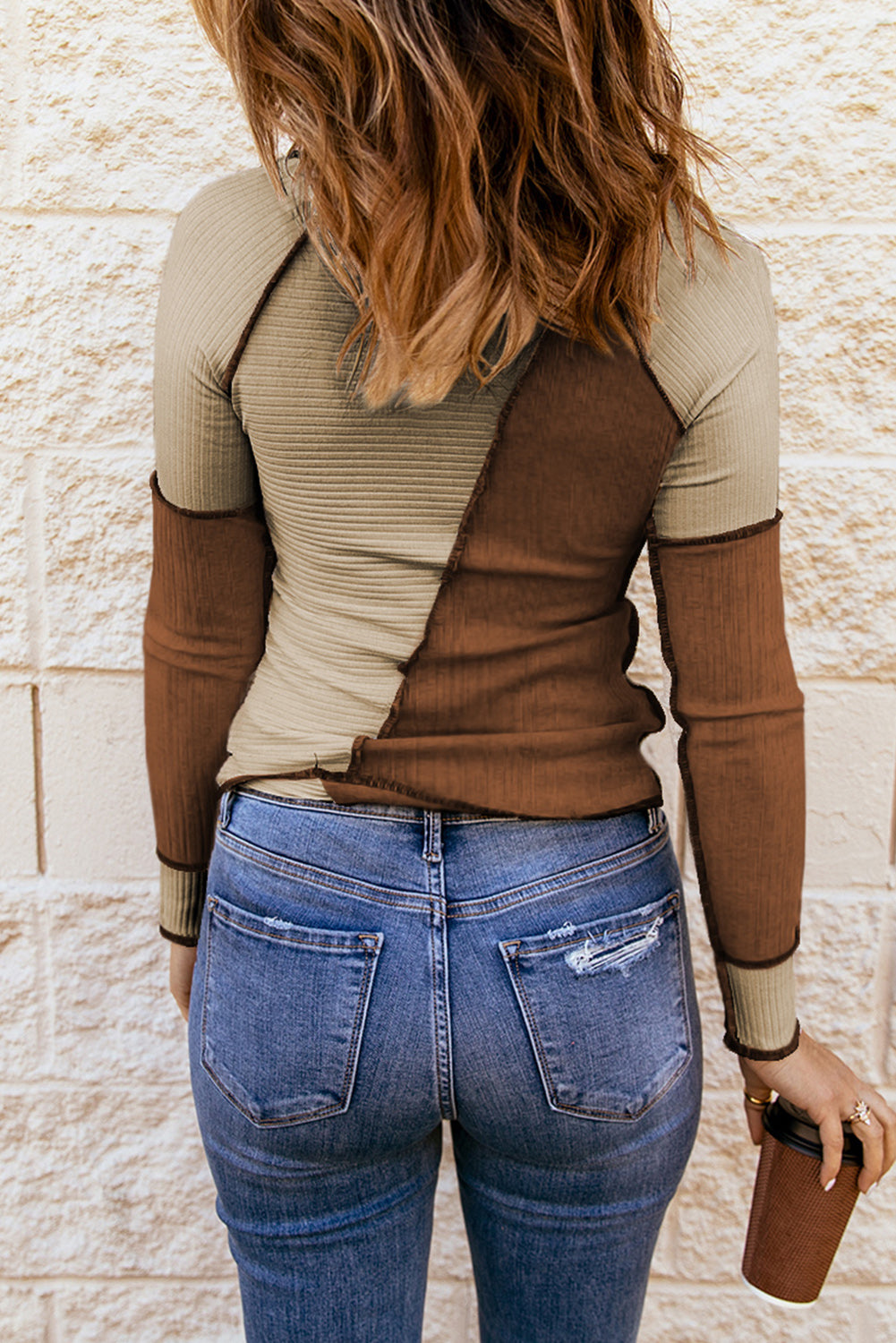 Color Block Exposed Seam Knit Top -