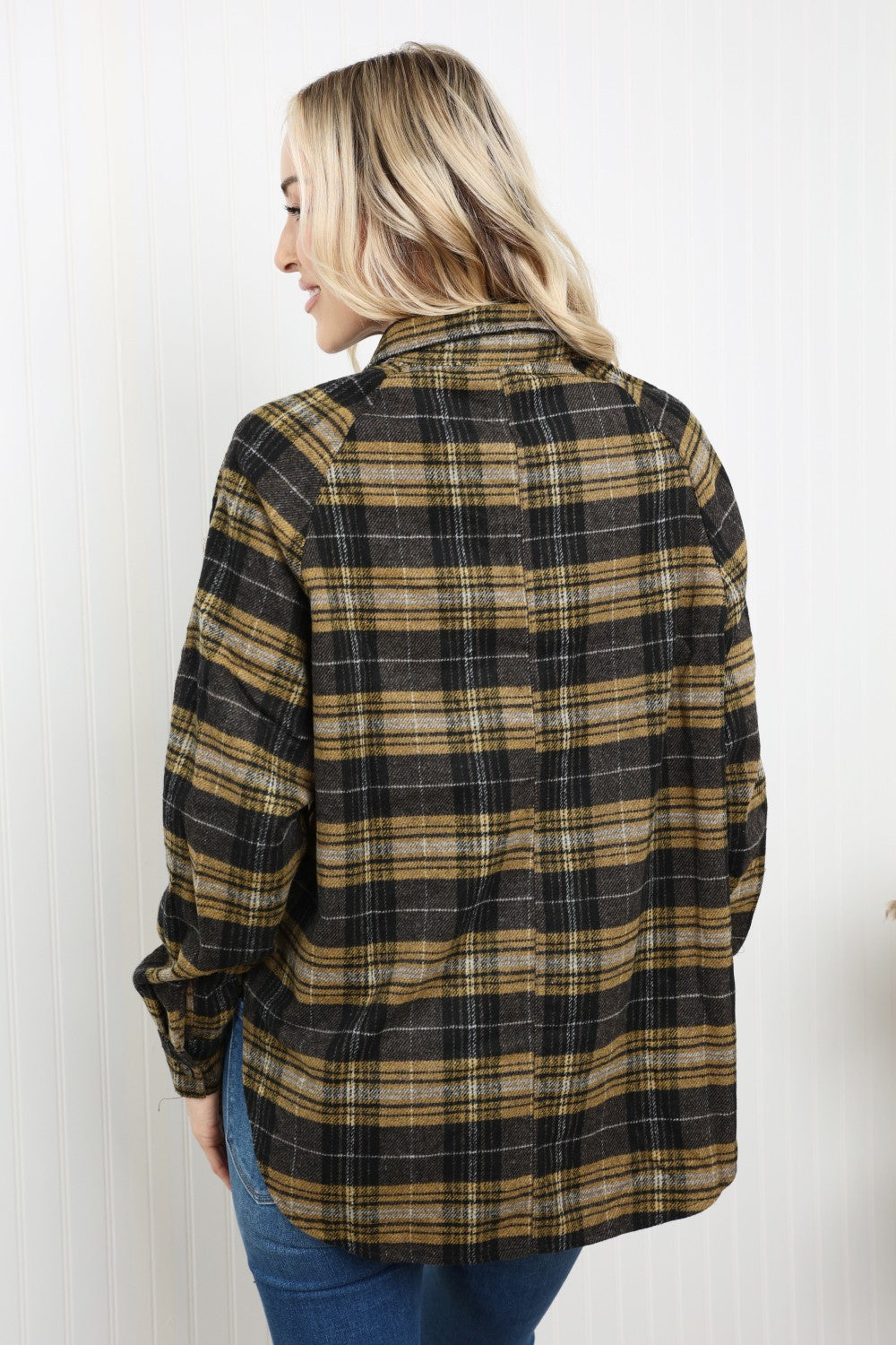 HYFVE Plaid Raglan Sleeve Slit Shirt -