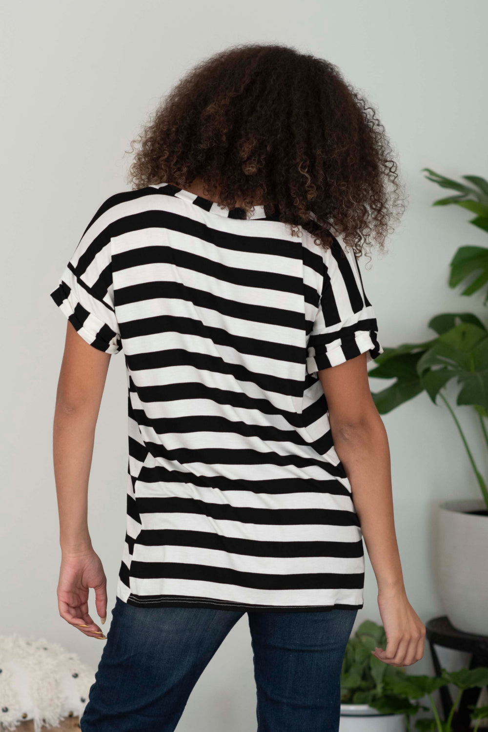 Sew In Love Out and About Striped Pocket Tee in Black and Ivory -