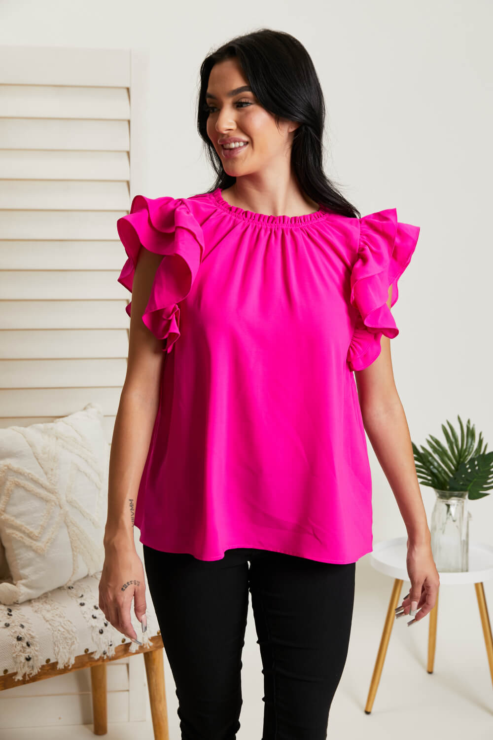 Glam Sweet Pea Ruffle Sleeve Top -