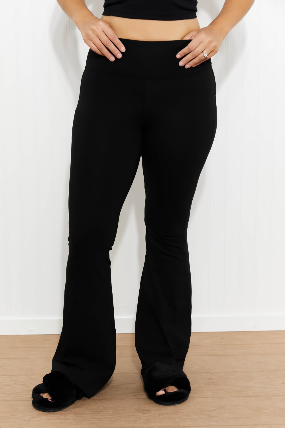 Zenana Let's Get Movin' Raw Hem Flared Yoga Pants - Black / S