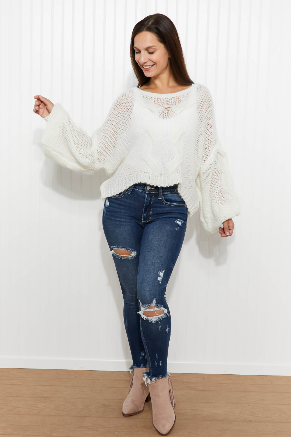Sweet Generis Second Chances Cable-Knit Openwork Sweater -