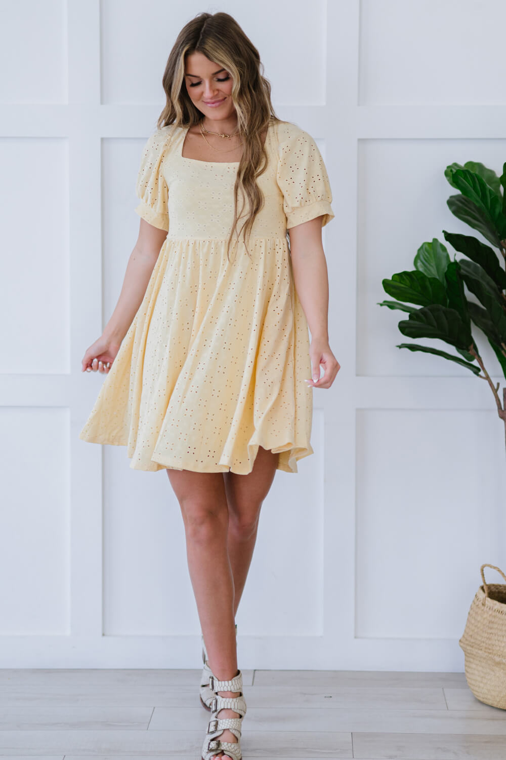 Davi & Dani All About Eyelet Dress in Baby Yellow -