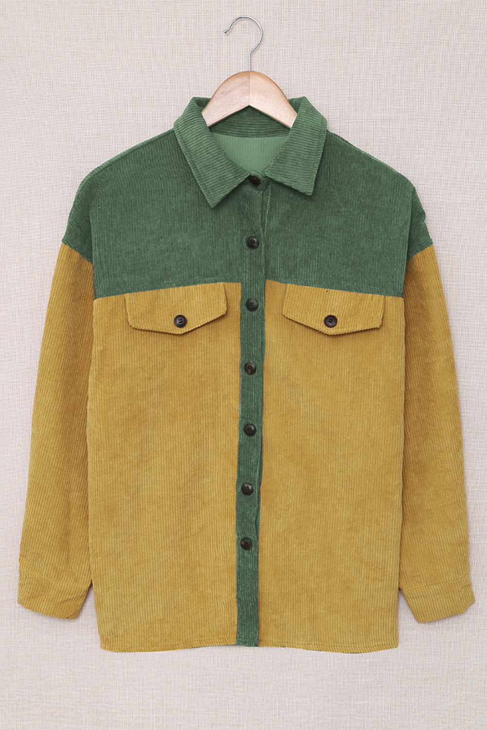 Color Block Button Front Corduroy Shirt Jacket -