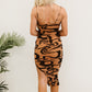 PRIVY Printed Ruched Midi Dress with Side Slit -