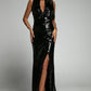 Sequin Cutout Split Sleeveless Dress -