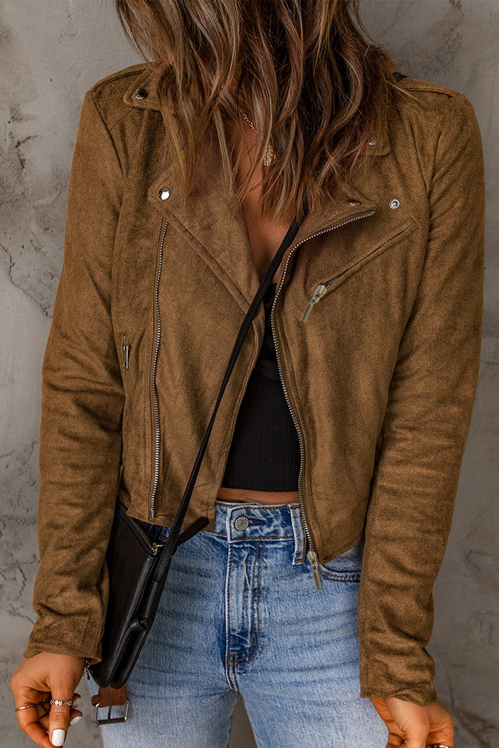 Vegan Suede Zip Detail Jacket -