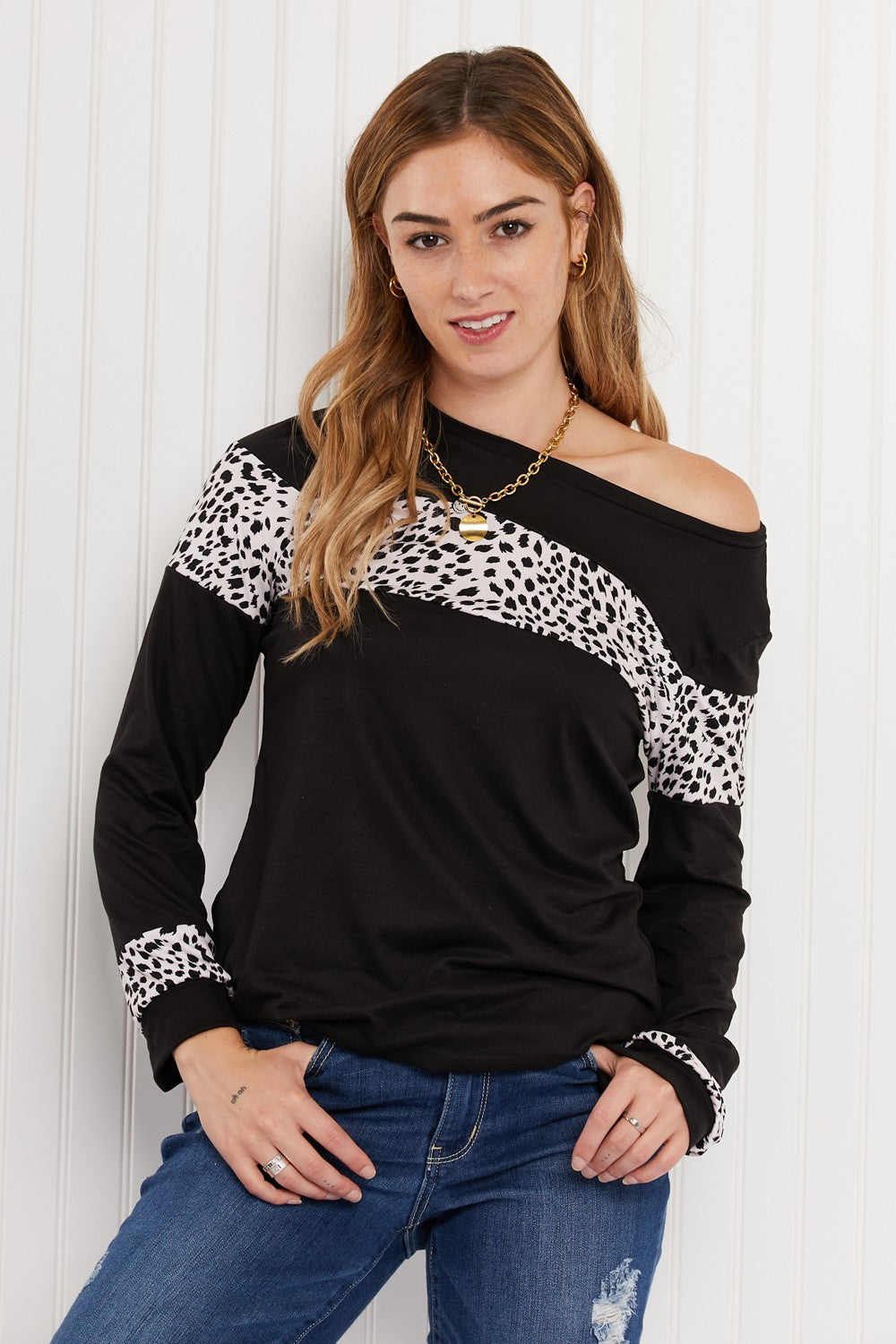 Acting Pro Wild for the Weekend Full Size Leopard Contrast Top -