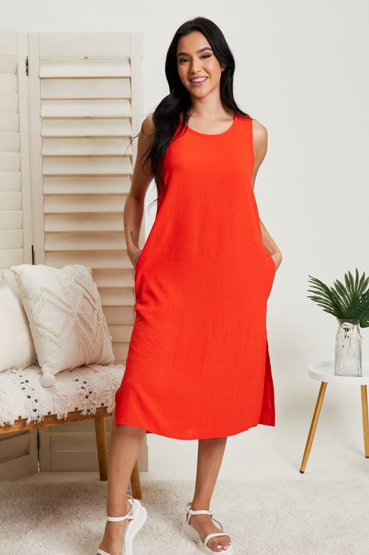 Cotton Bleu Fingers Crossed Sleeveless Dress in Orange -