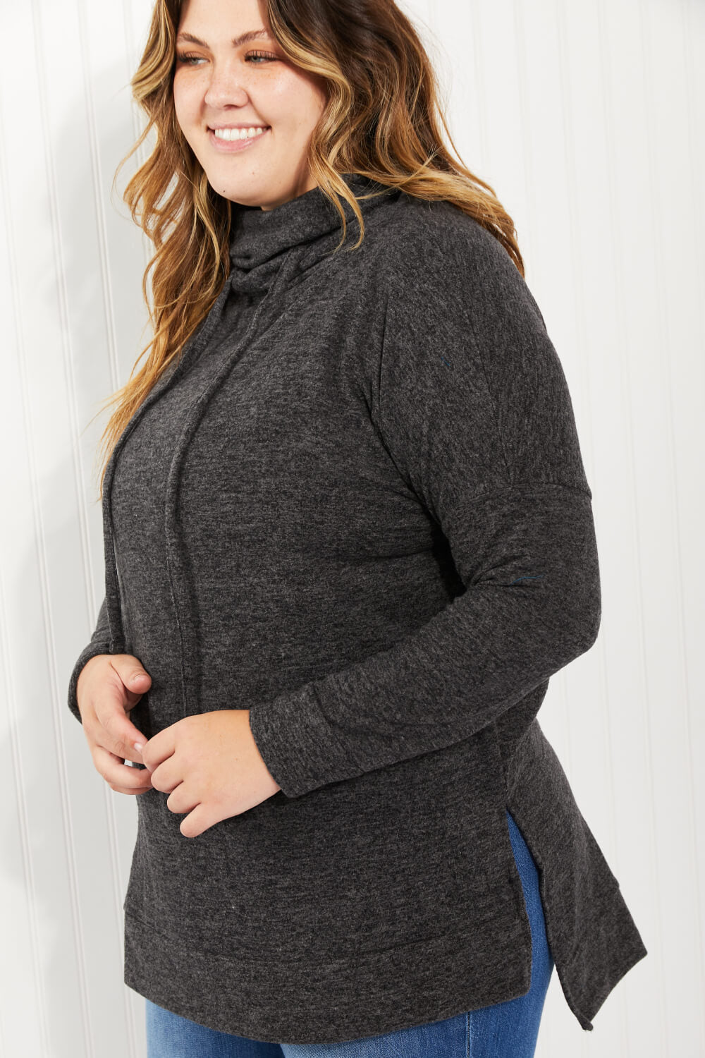 Zenana Full Size Brushed Funnel Neck Sweater -