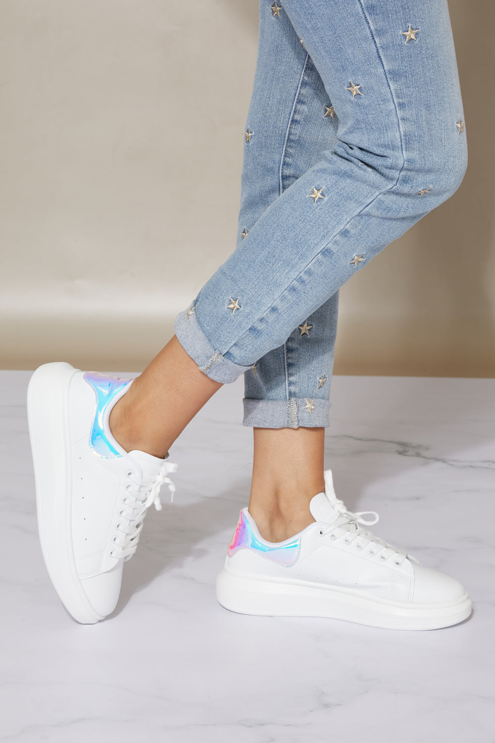 Berness Kicks and Giggles Chunky Sole Sneakers in White - White/Multi / 5