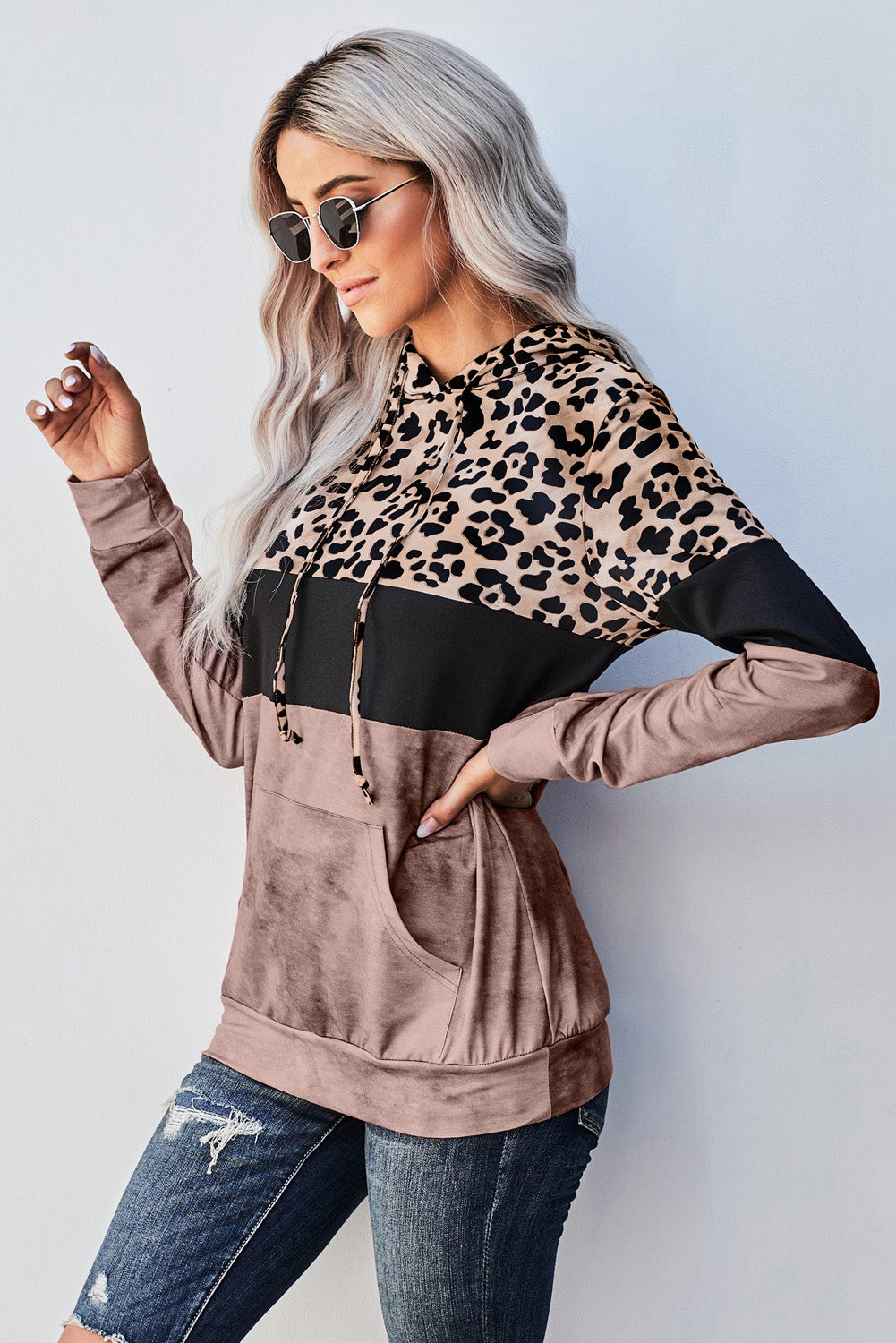 Leopard Color Block Hoodie -