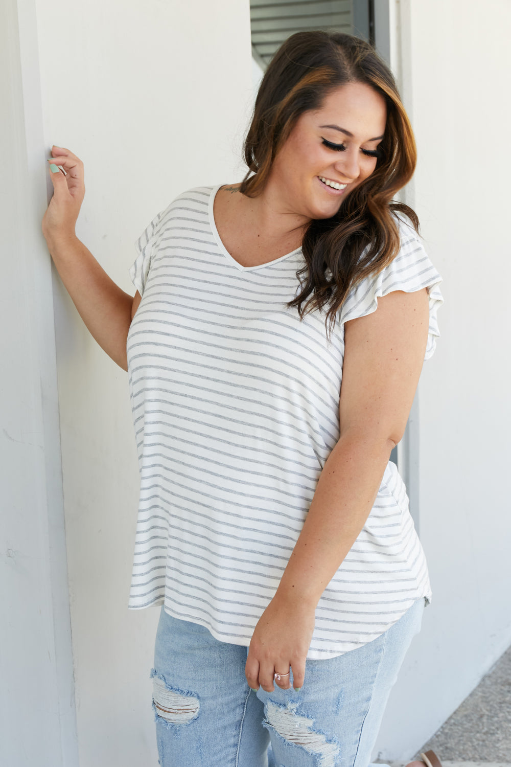 Sew In Love Illuminate the Way Striped Tee in Heather Grey -