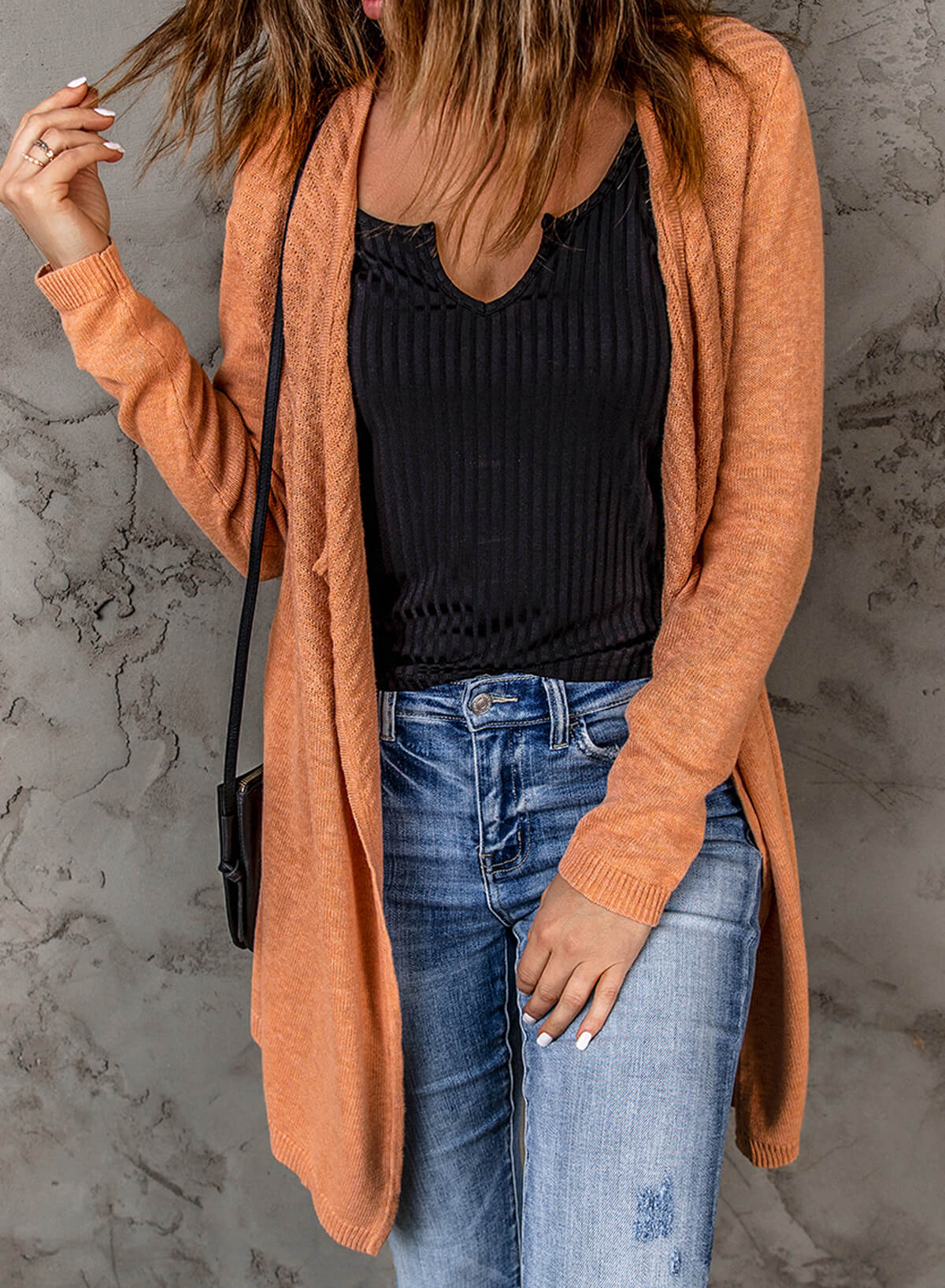 Ribbed Open Front Cardigan -