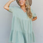 GeeGee Summer Blooms Quarter Button Dress in Light Sage -