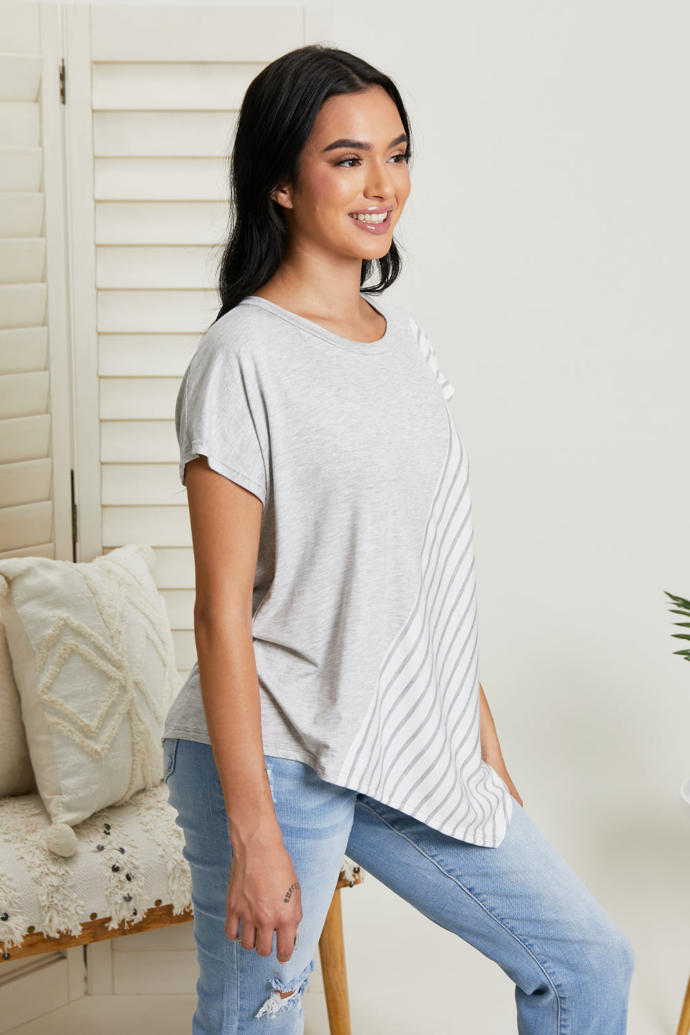 Sew In Love Spoonful of Sugar Striped Color Block Tee in Grey -