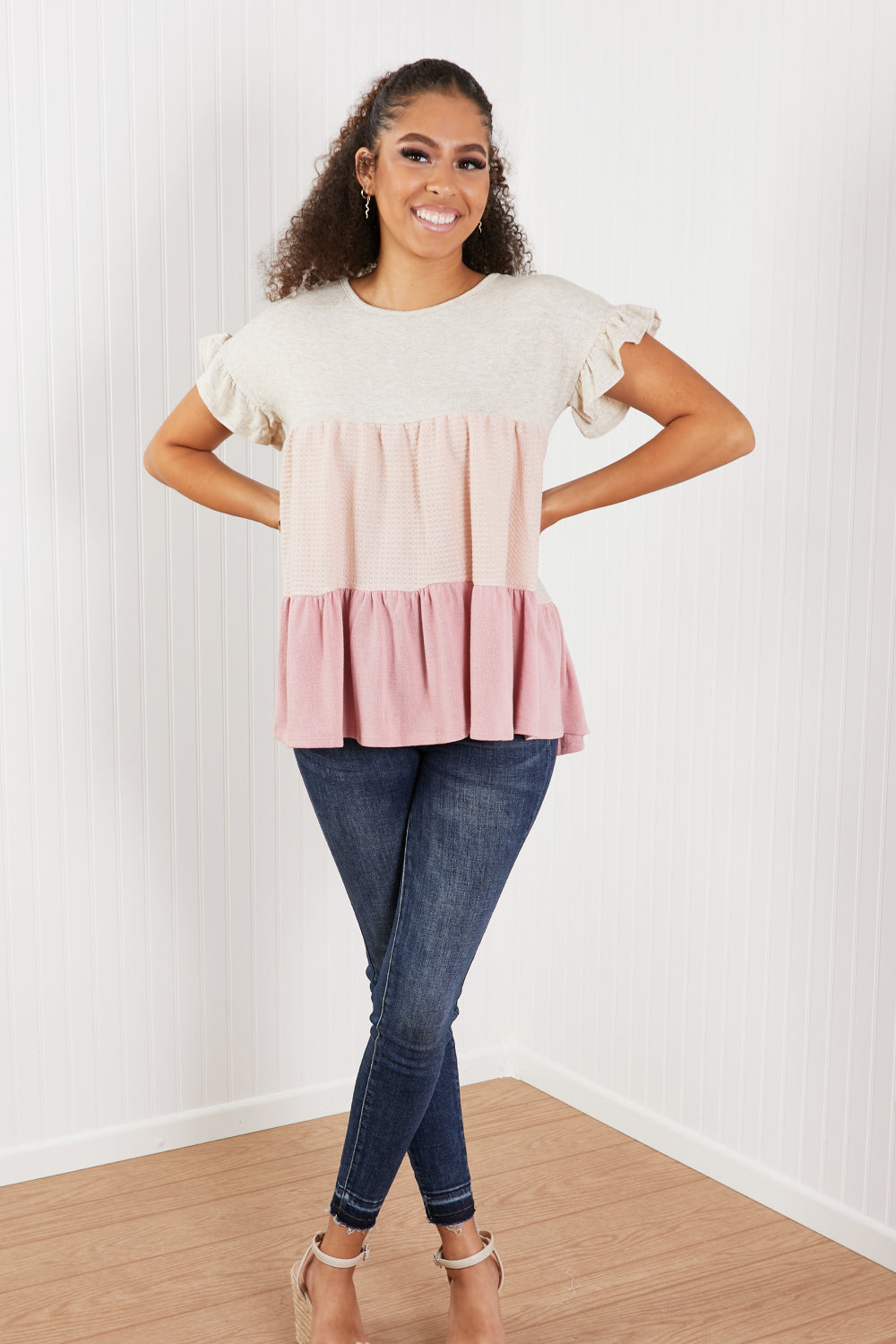 Hailey & Co Weekend Special Color Block Tiered Babydoll Top -