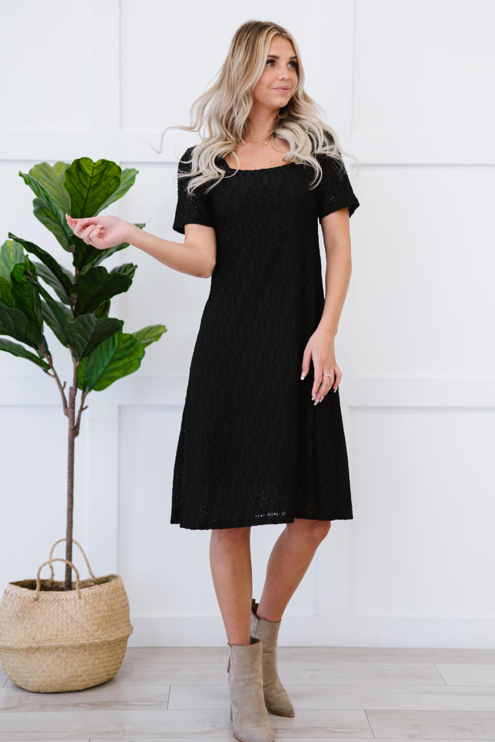 P & Rose Full Size Majestically Yours Eyelet Square Neck Dress -