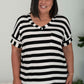 Sew In Love Out and About Striped Pocket Tee in Black and Ivory -