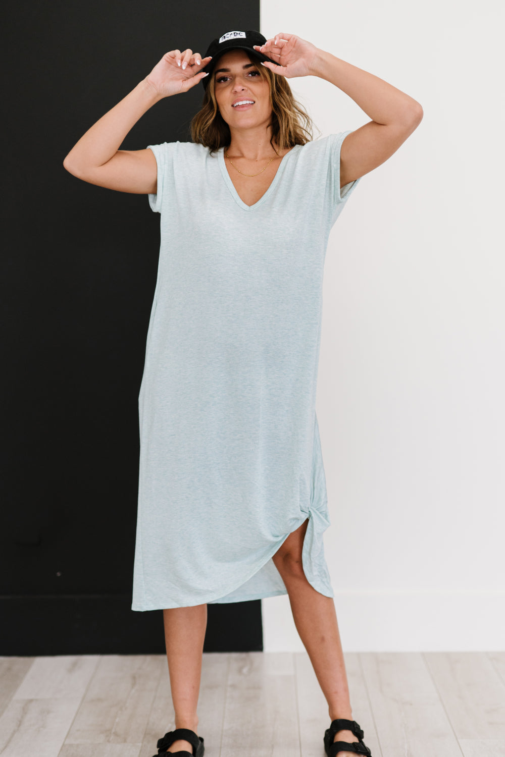 P & Rose Plot Twist T-Shirt Dress with Pockets in Mint -