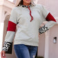 Leopard Color Block Drawstring Detail Sweatshirt -