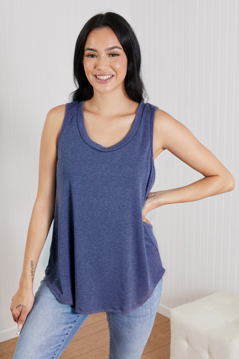 Sew In Love Never a Dull Moment Racerback Tank in Denim Color - Denim / S