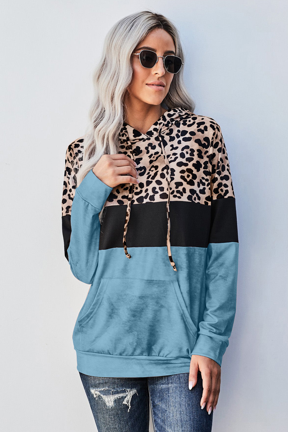 Leopard Color Block Hoodie -